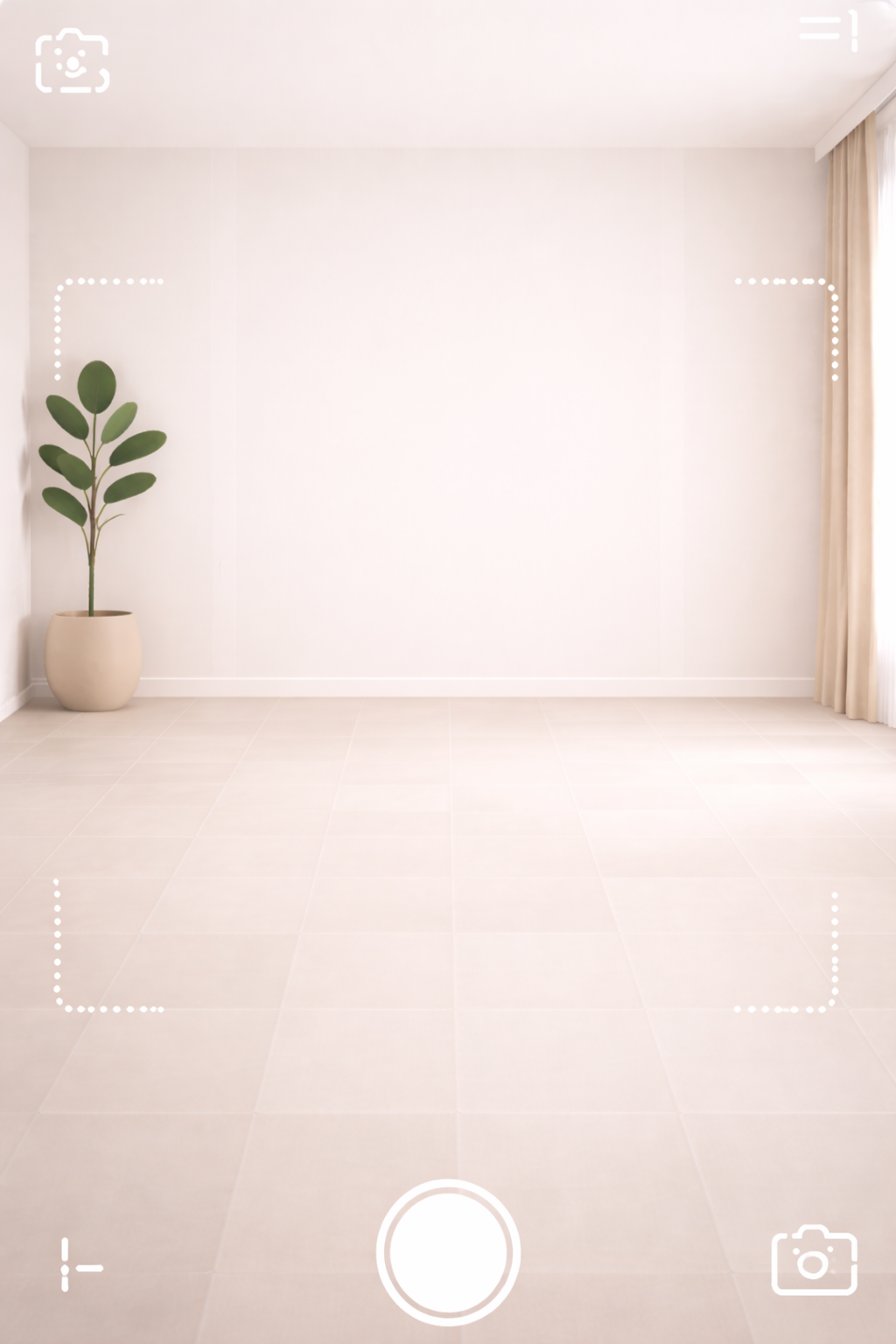 A room photo framed as an upload preview inside a mobile camera interface